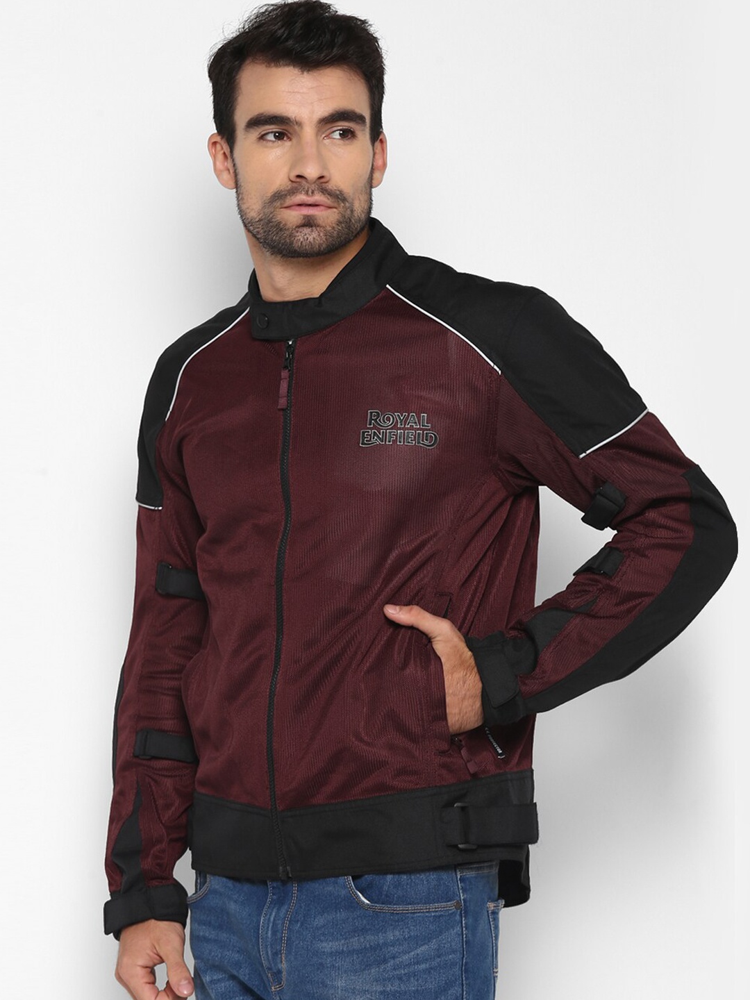 

Royal Enfield Men Red & Black Colourblocked Streetwind V2 Biker Jacket
