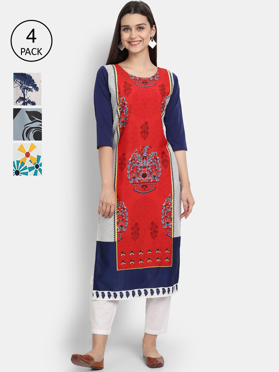 

Ethnic basket Women Multicoloured Floral Embroidered Thread Work Crepe Kurta, Multi