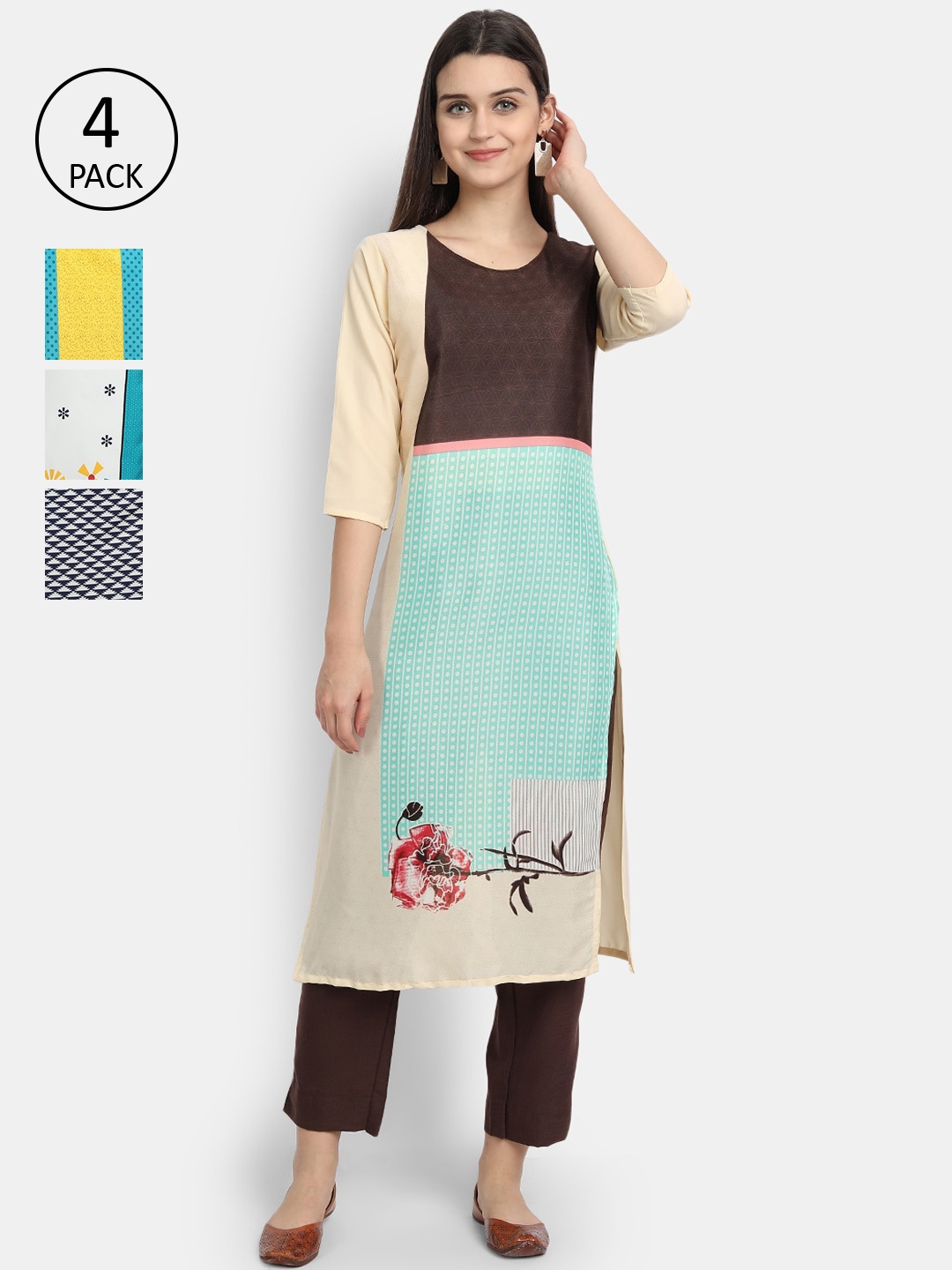 

Ethnic basket Women Pack of 4 Printed Crepe Kurtas, Blue