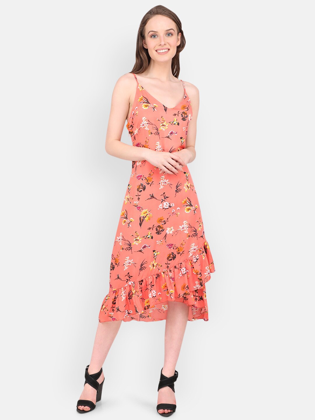 

MARC LOUIS Peach-Coloured Floral Midi Dress