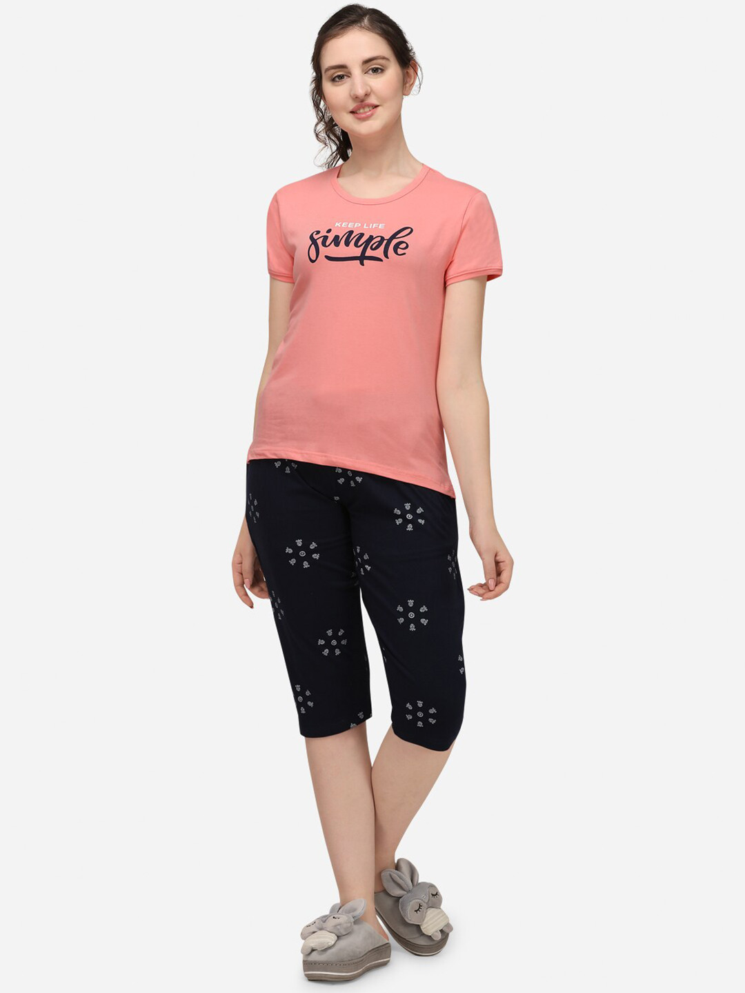 

Lenissa Women Coral & Black Printed Night suit