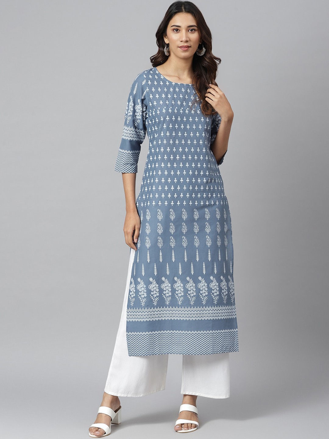 

JAIPUR ATTIRE Women Grey Geometric Printed Kurta