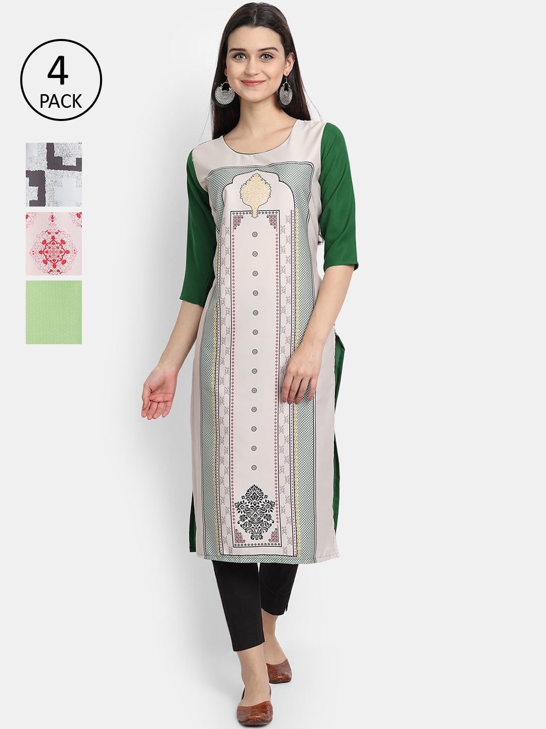 

Ethnic basket Women Pack Of 4 Ethnic Motifs Printed Crepe Kurta, Multi