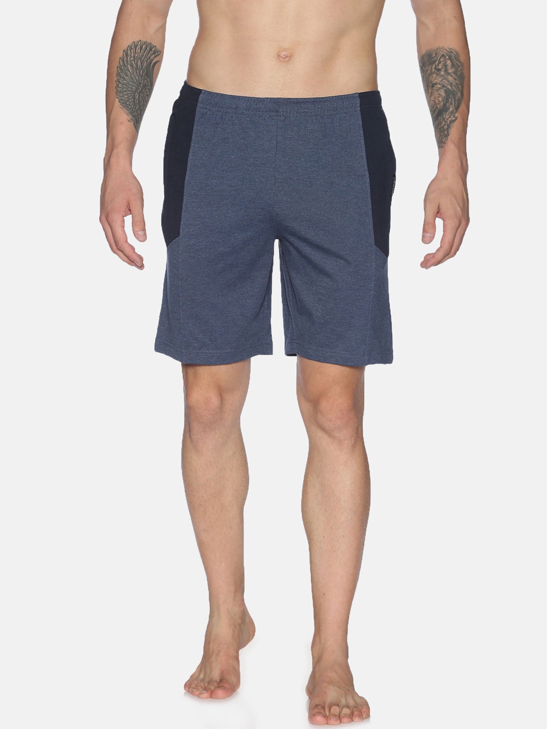Dollar Men Blue Solid Regular Fit Cotton Lounge Shorts