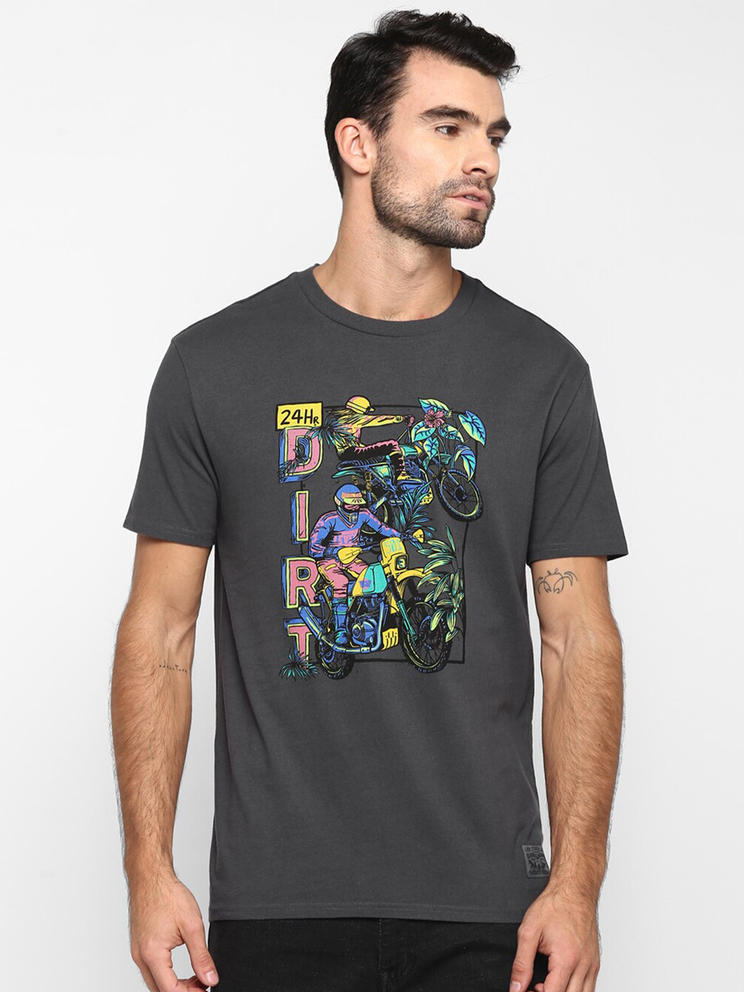 

Royal Enfield Men Charcoal Printed Round Neck Levis Dirt Bike T-Shirt