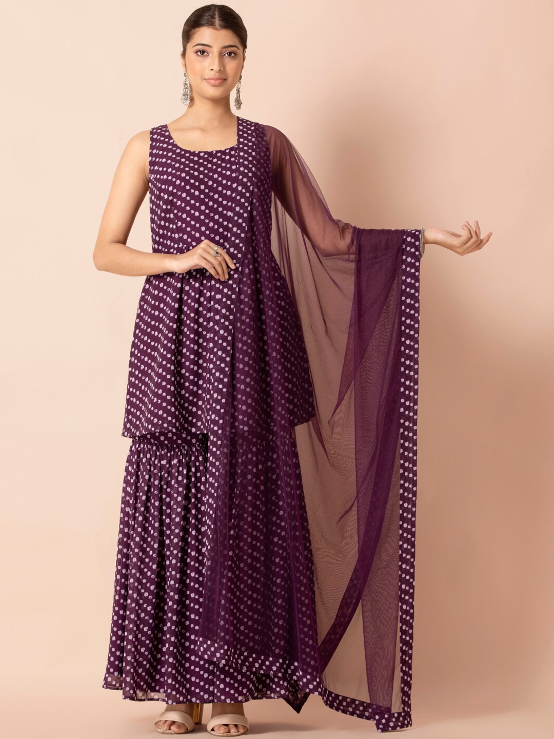 

INDYA Purple & White Bandhani Printed Dupatta