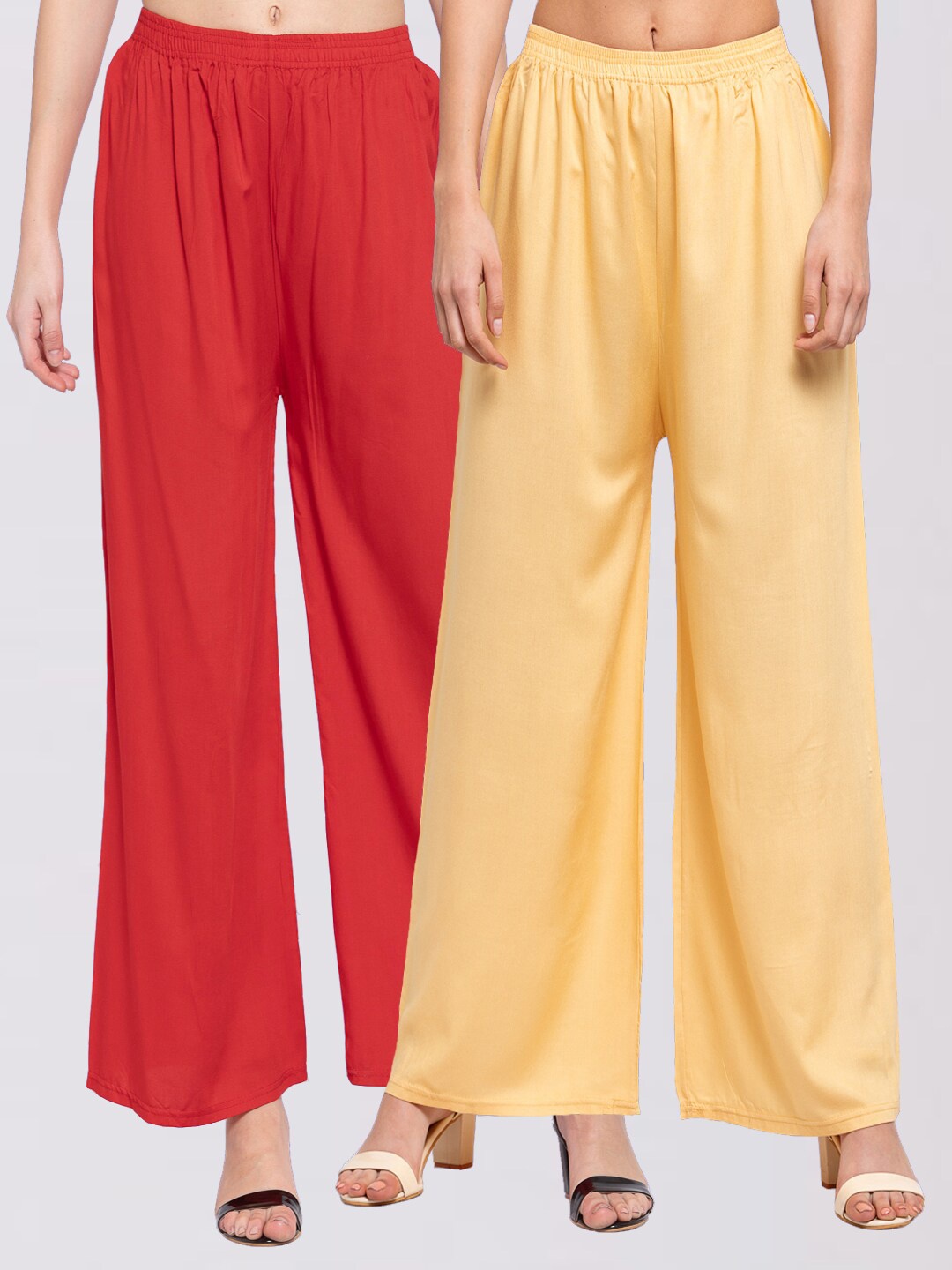 

KLOTTHE Women Red & Beige Set of 2 Solid Wide Leg Palazzos