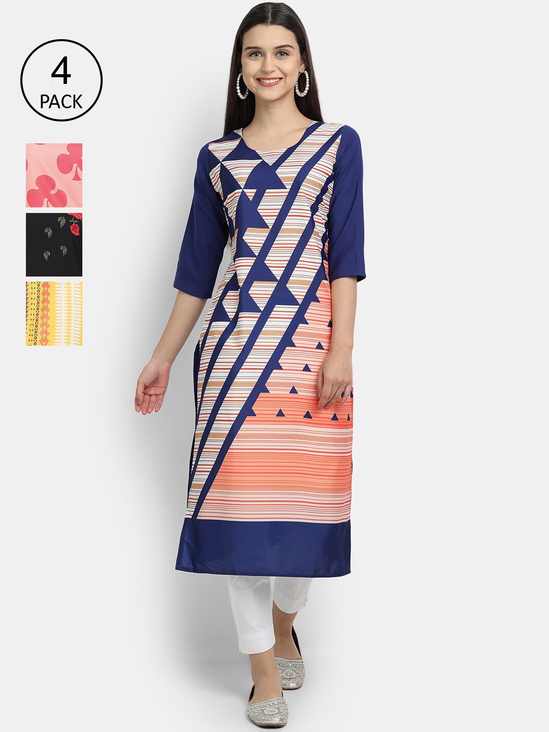 

Ethnic basket Pack of 4 Women Multicoloured Printed Crepe Kurta, Multi