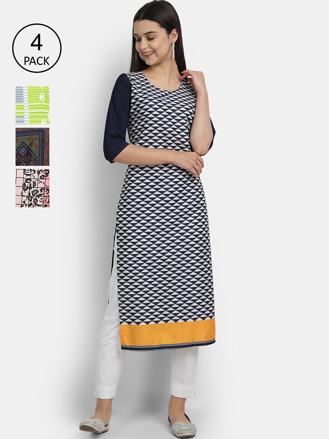 

Ethnic basket Women Multicoloured Ethnic Motifs Printed Flared Sleeves Mirror Work Kurta, Multi