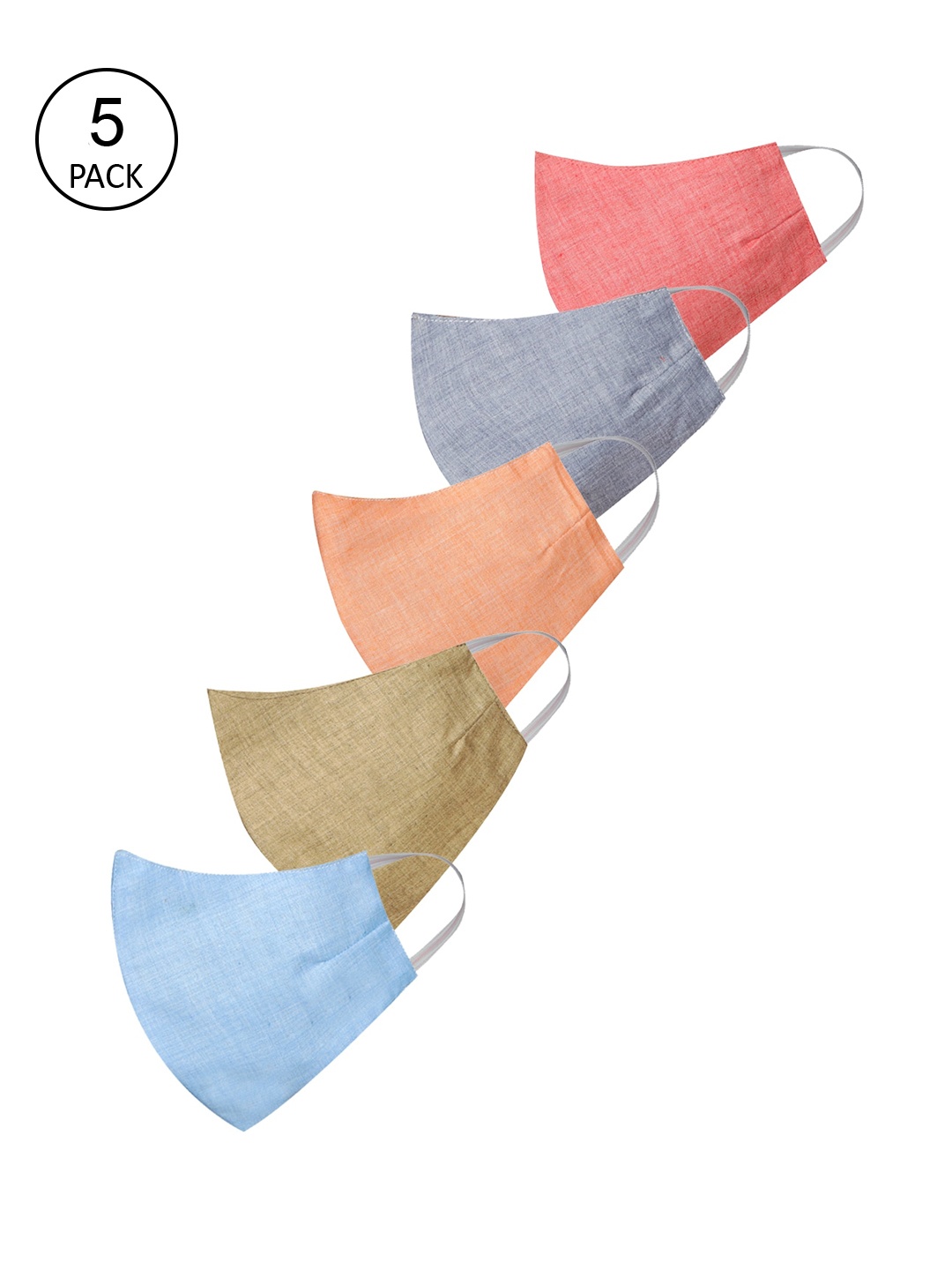 

VASTRAMAY Unisex Pack Of 5 Solid 2-Ply Reusable Cloth Masks, Blue