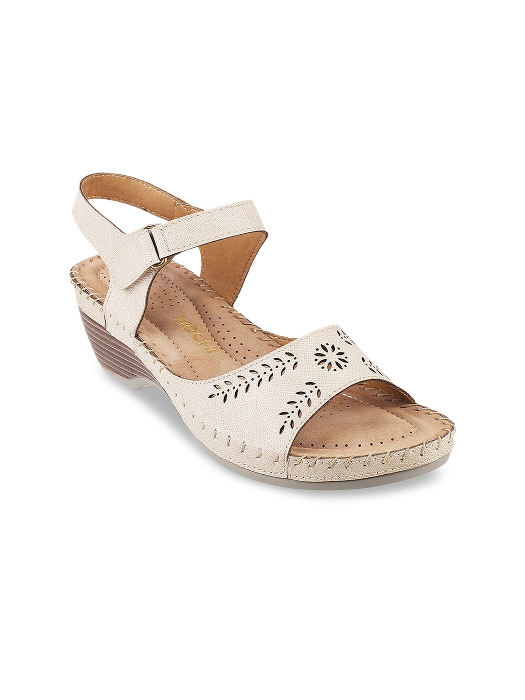 

Mochi Women Beige Solid Laser Cut Wedges