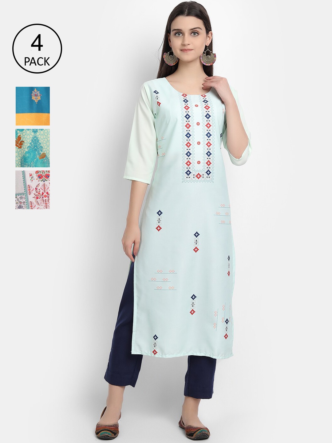 

Ethnic basket Women Pack Of 4 Floral Printed Crepe Kurta, Multi