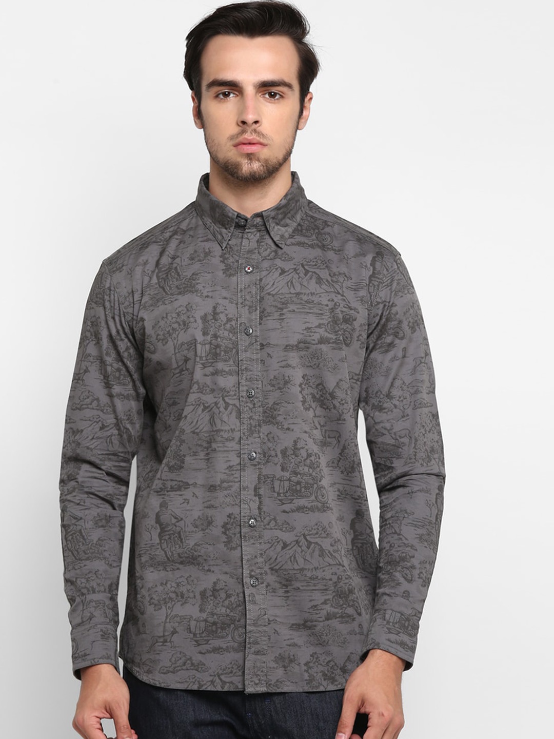

Royal Enfield Men Charcoal Regular Fit Printed Casual Shirt