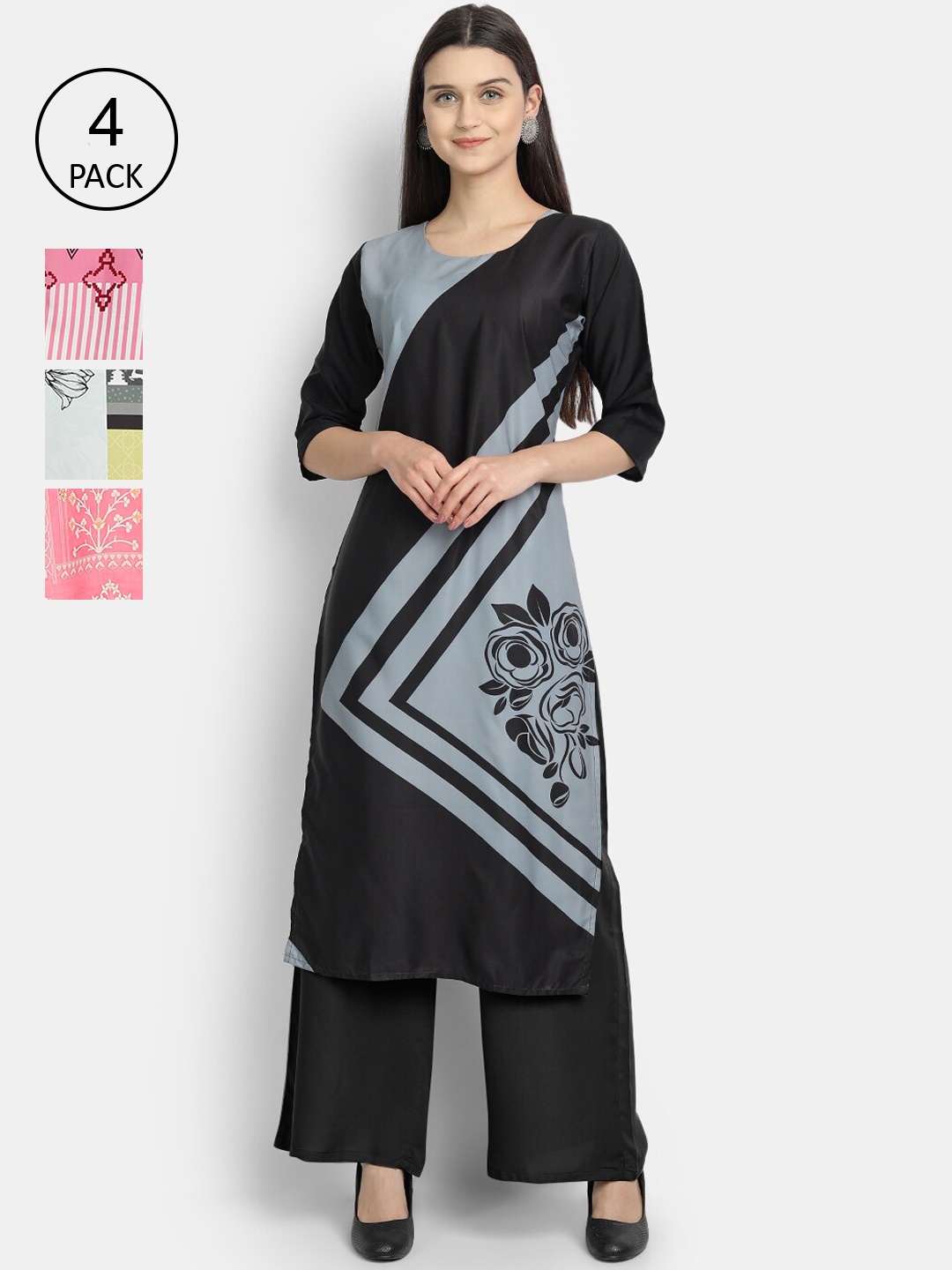 

Ethnic basket Women Set of 4 Multicoloured Ethnic Motifs Printed Crepe Kurta, Multi