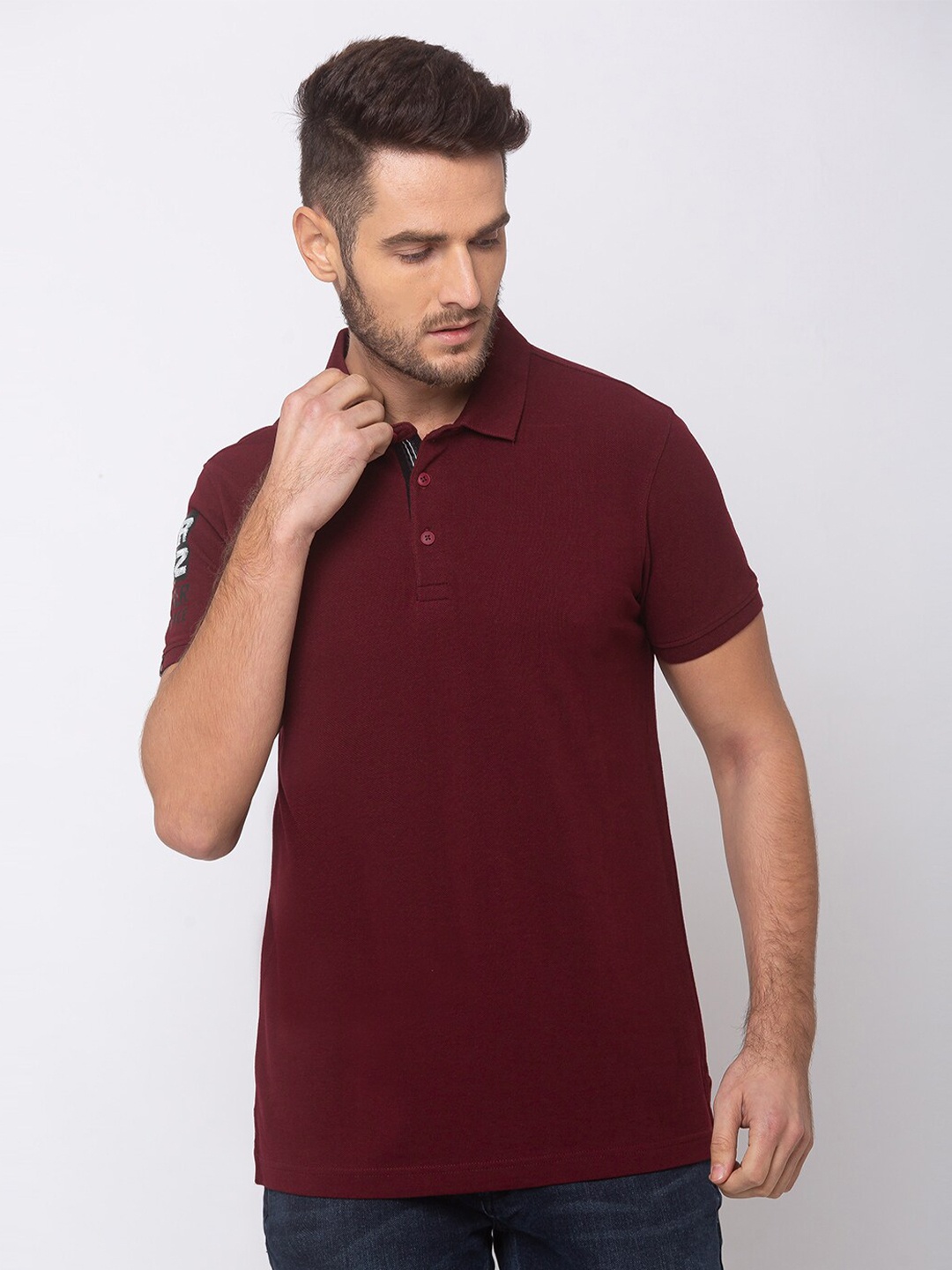 

SPYKAR Men Maroon Solid Polo Collar T-shirt