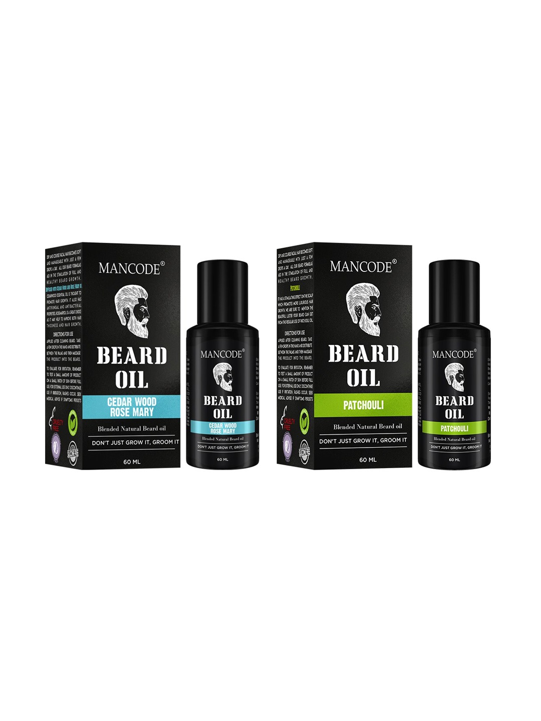 MANCODE Pack of 2 Beard Oil - Cedarwood & Rose Mary And Patchouli, 60ml Each, Black