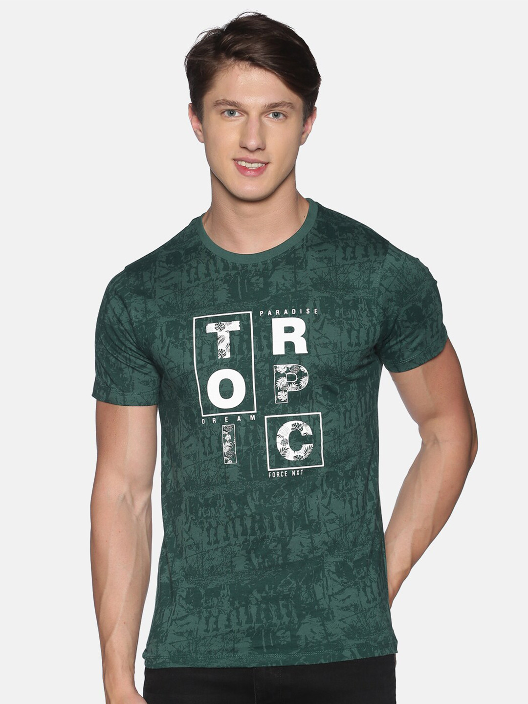 

Force NXT Men Printed Pack of 1 Super Combed Cotton T-Shirt, Green