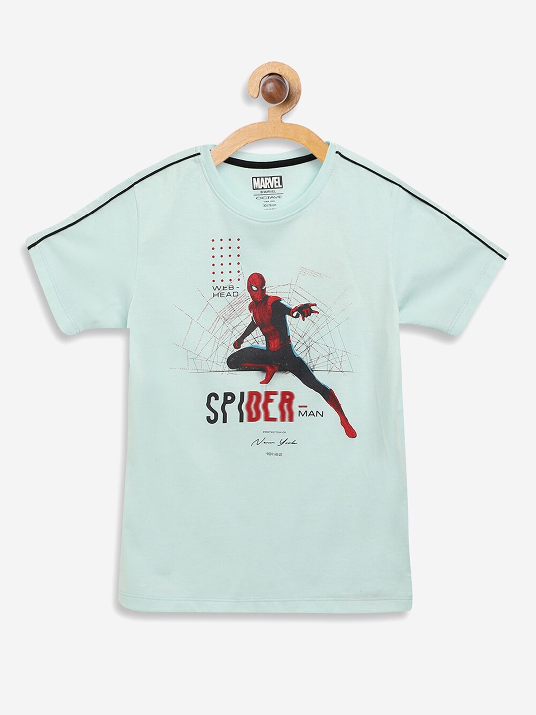 

Octave Boys Green Spider-Man Print Round Neck Cotton Pure Cotton T-shirt