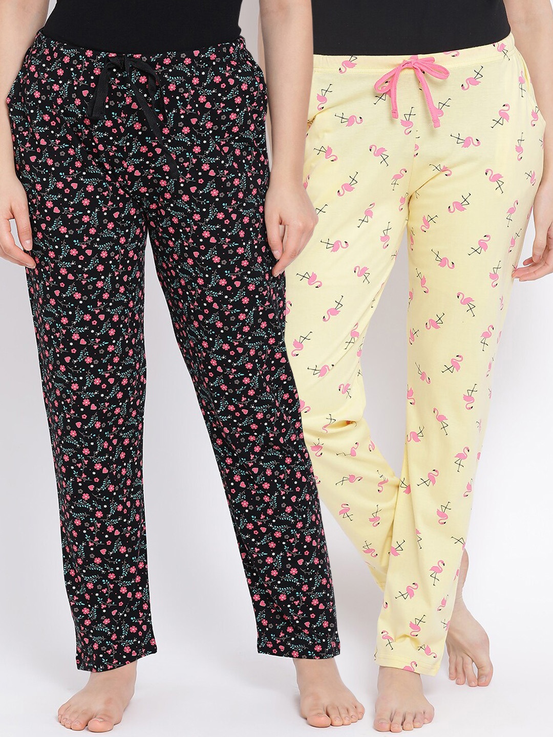 

Kanvin Women Pack Of 2 Printed Pure Cotton Lounge Pants, Black