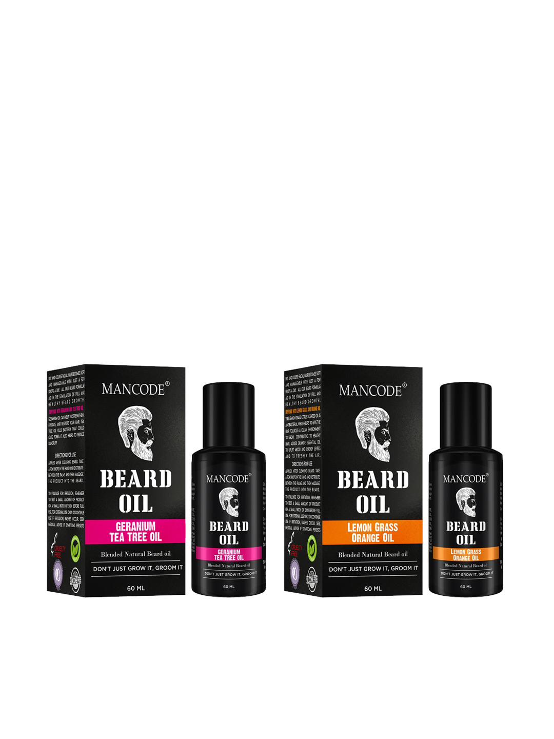 

MANCODE Pack of 2 Beard Oil - Geranium & Tea Tree And Lemon Grass & Orange Oil, 60ml Each, Black