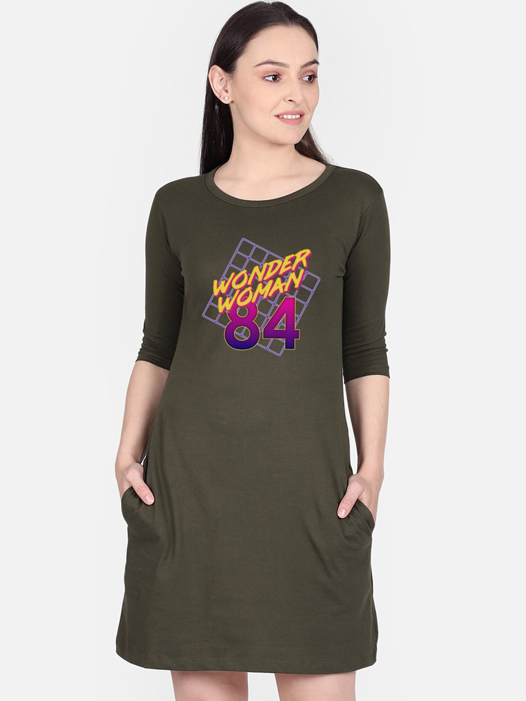 

Free Authority Olive Green T-shirt Wonder Woman Pure Cotton T-shirt Dress