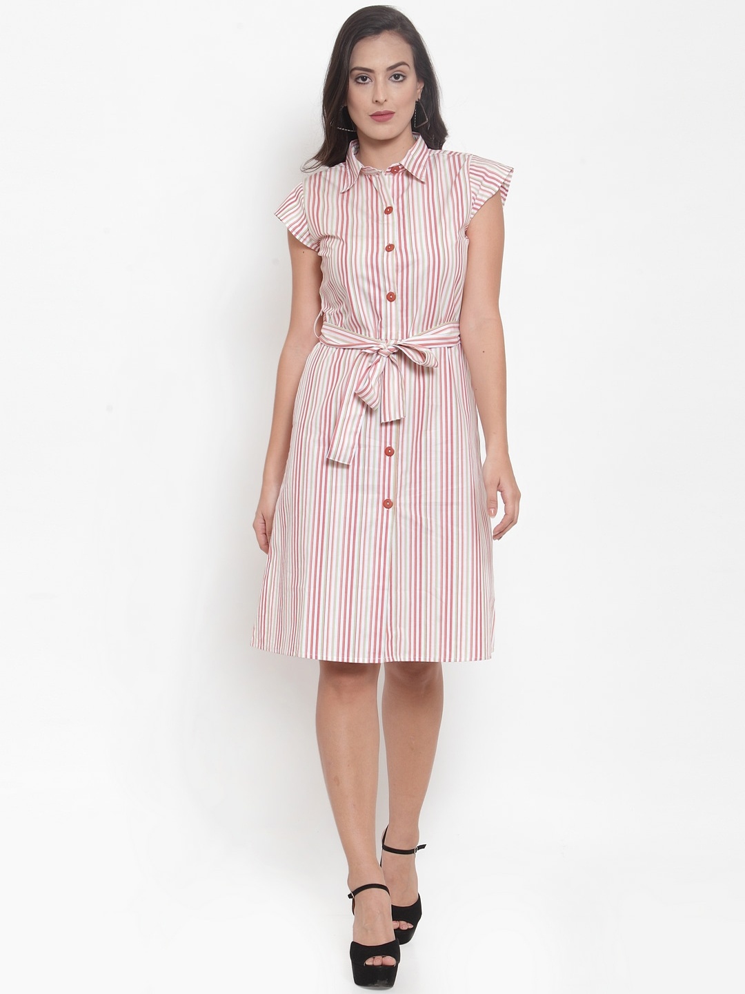 

Purple State Women Pink & White Striped Shirt Dress