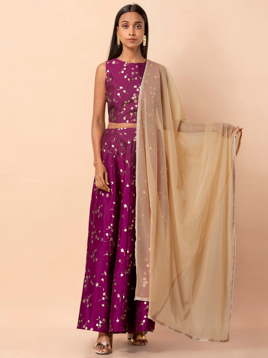 

INDYA Beige Lace Edged Net Dupatta