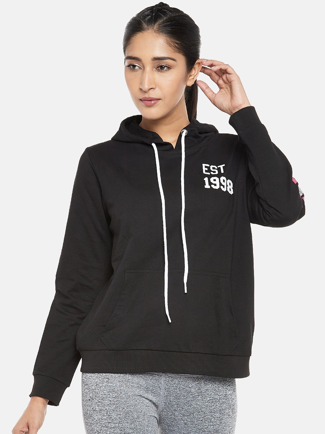 

Ajile by Pantaloons Women Black Hooded Solid Sweatshirt