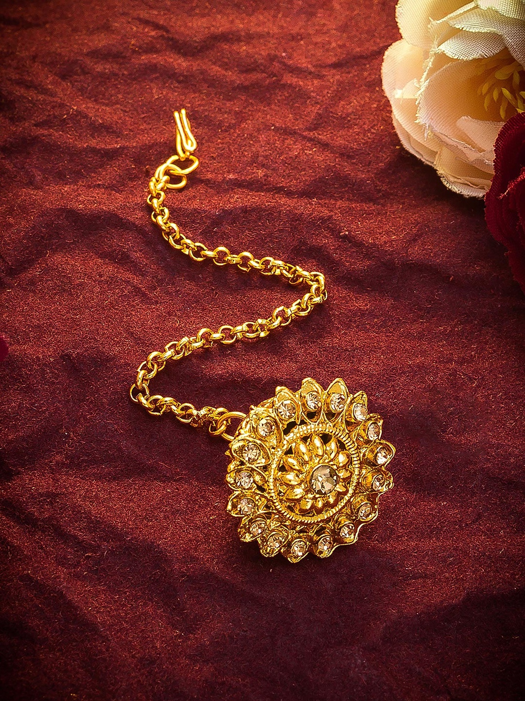 

Aadita Gold Toned American Diamond Maangtikka