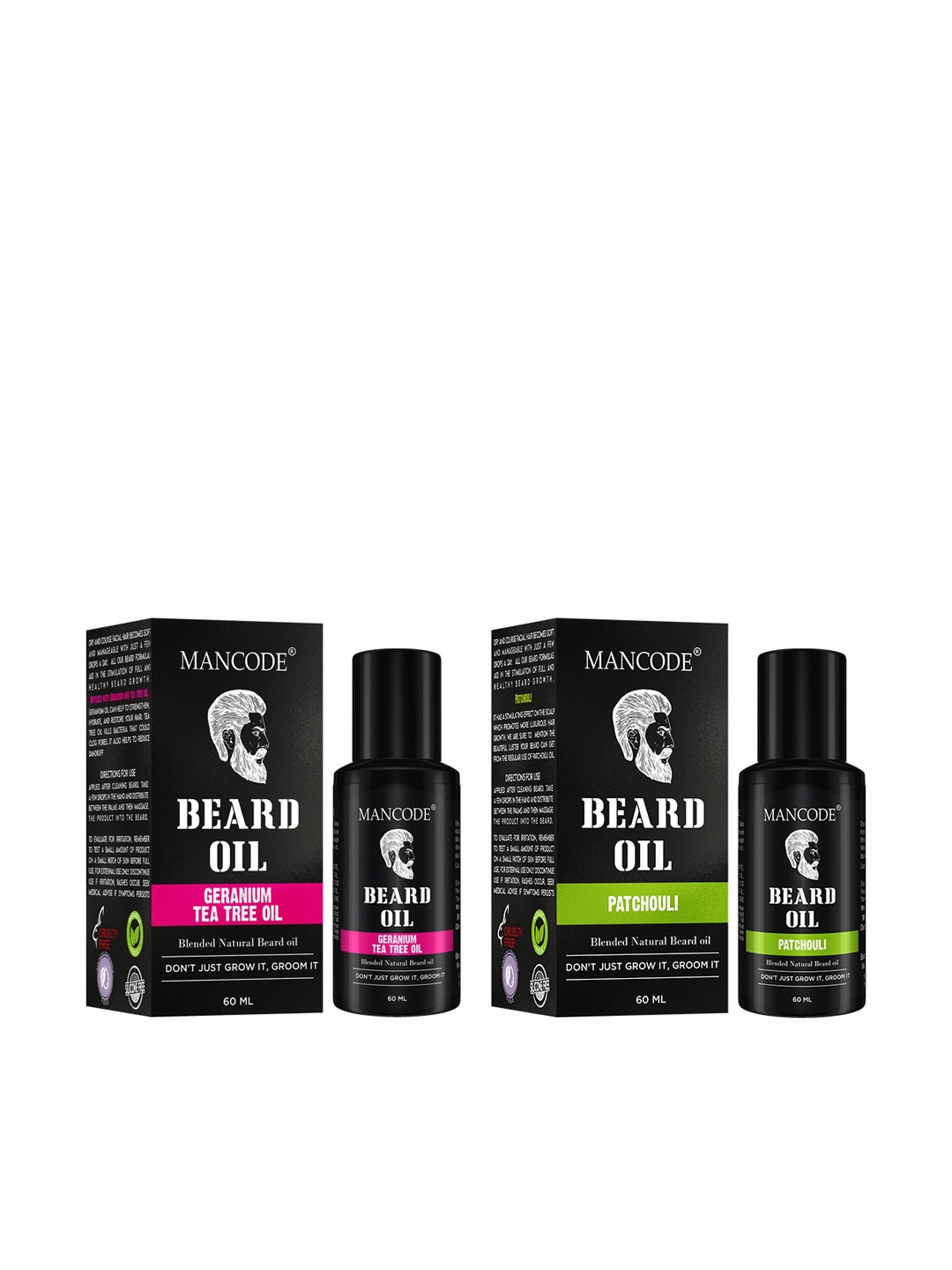 MANCODE Pack of 2 Beard Oil - Geranium & Tea Tree And Patchouli, 60ml Each, Black