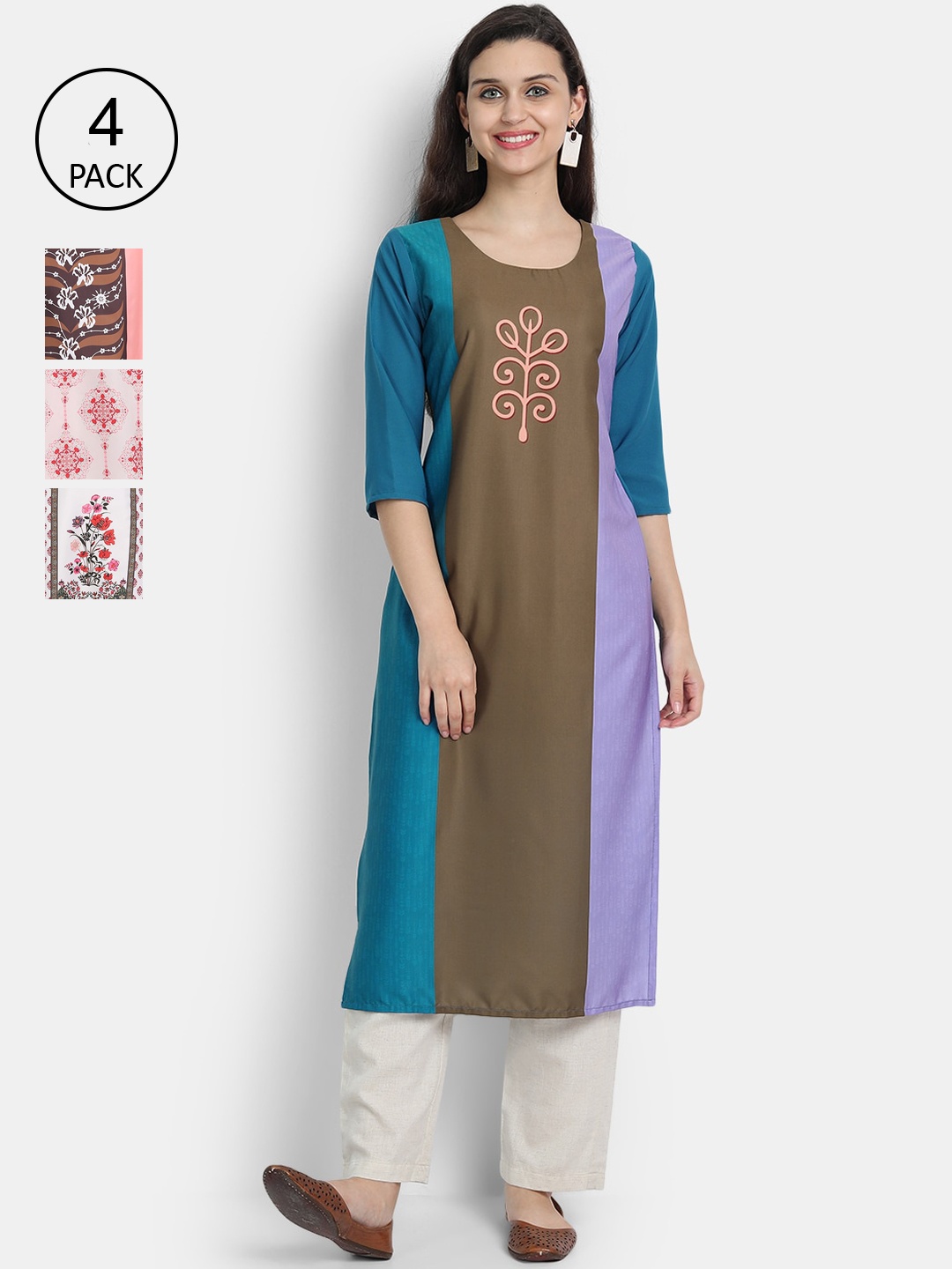 

Ethnic basket Women Pack Of 4 Printed Crepe Kurta, Blue