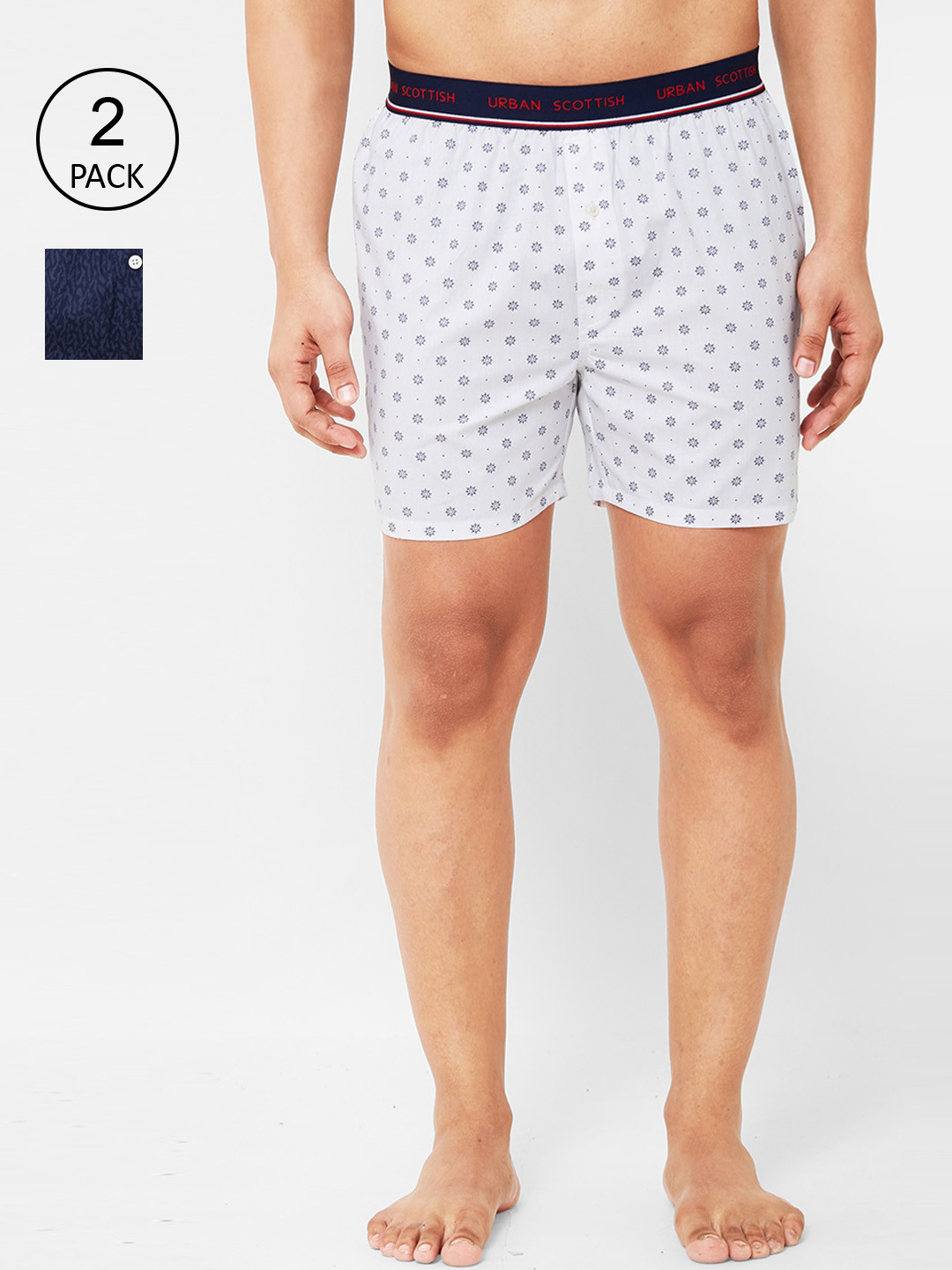 

URBAN SCOTTISH Men Pack Of 2 Printed Pure Cotton Boxers RE-USBX2058, Navy blue