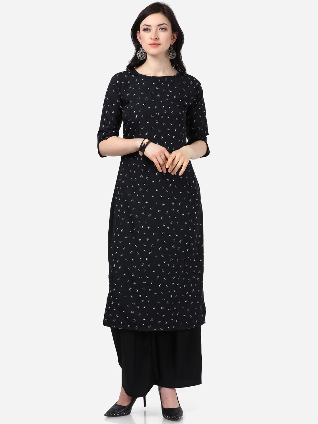 

Florence Women Black Printed Crepe Regular Straight Kurta & Palazzos