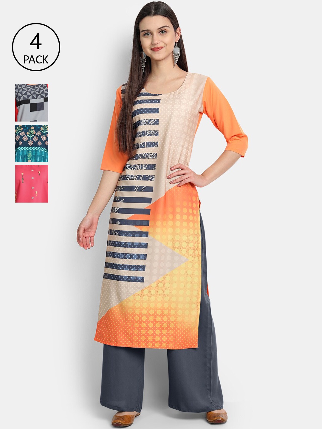 

Ethnic basket Women Multicoloured Ethnic Motifs Printed Thread Work Crepe Kurta, Multi