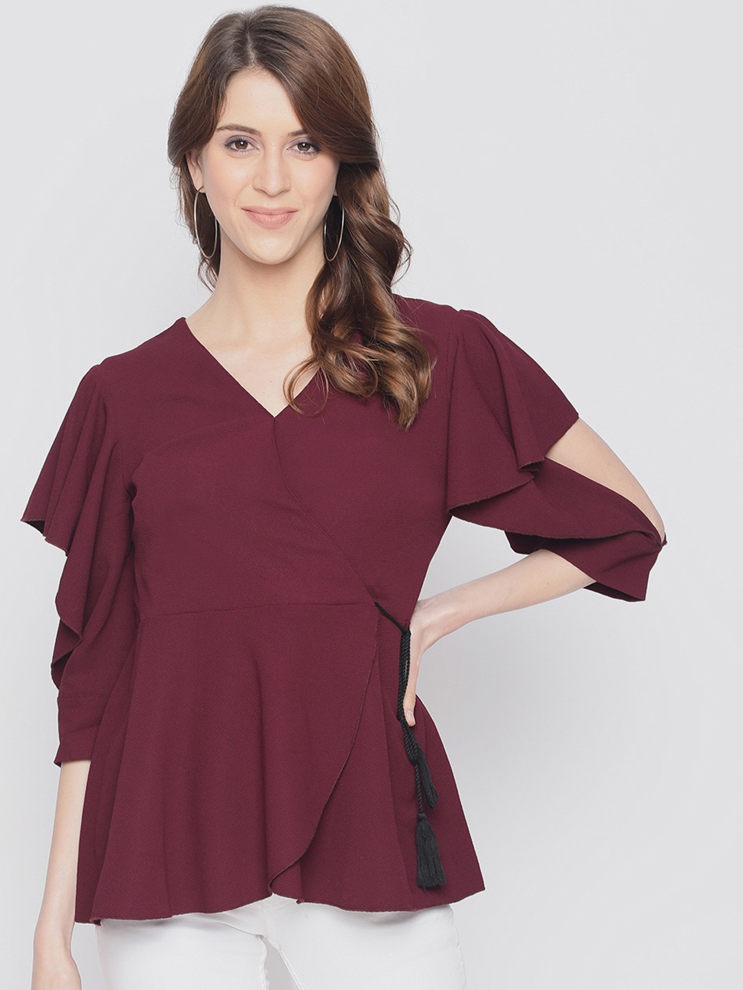 

AKIMIA Burgundy Crepe Wrap Top