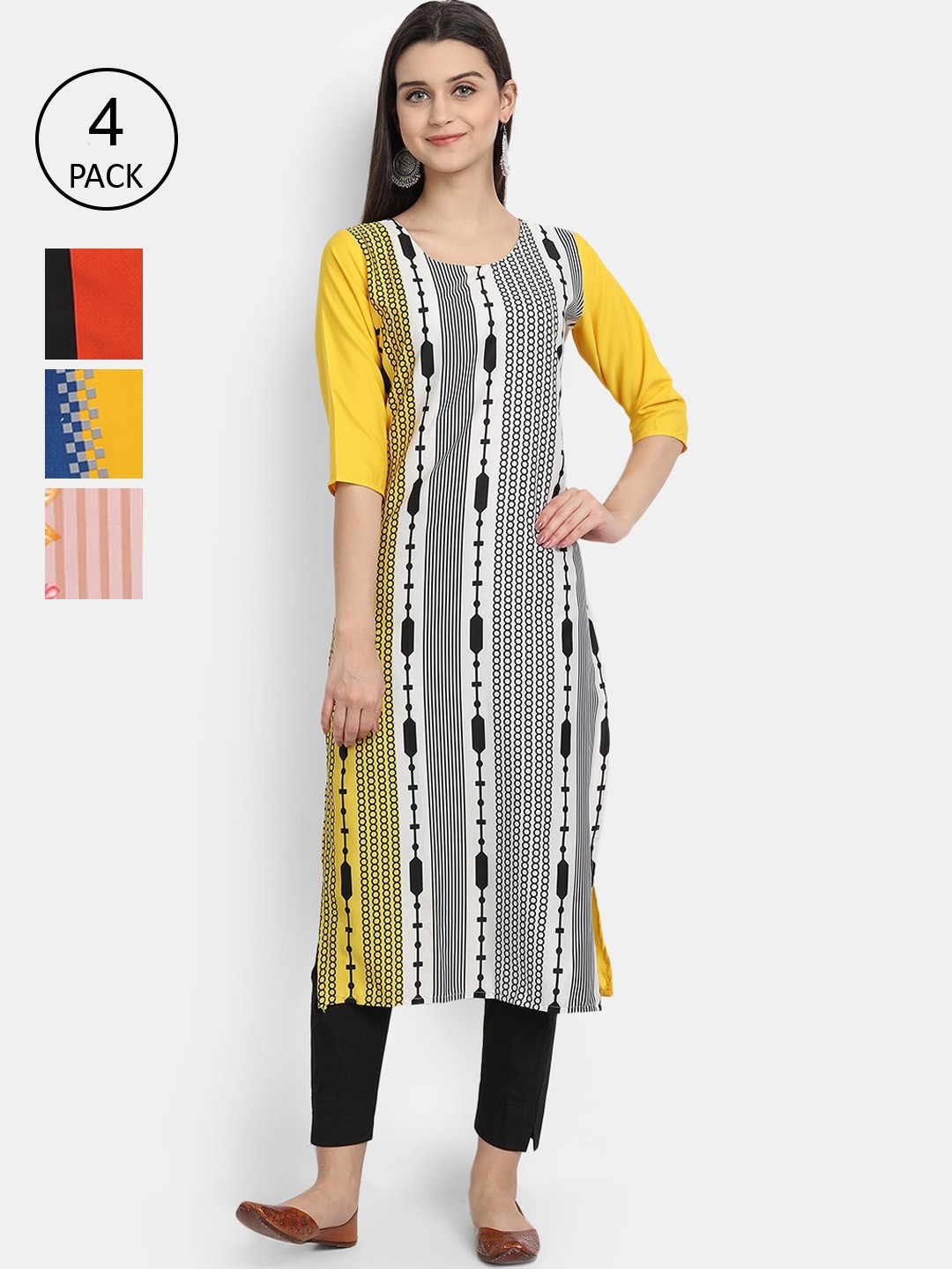 

Ethnic basket Pack of 4 Women Multicoloured Printed Crepe Kurta, Multi