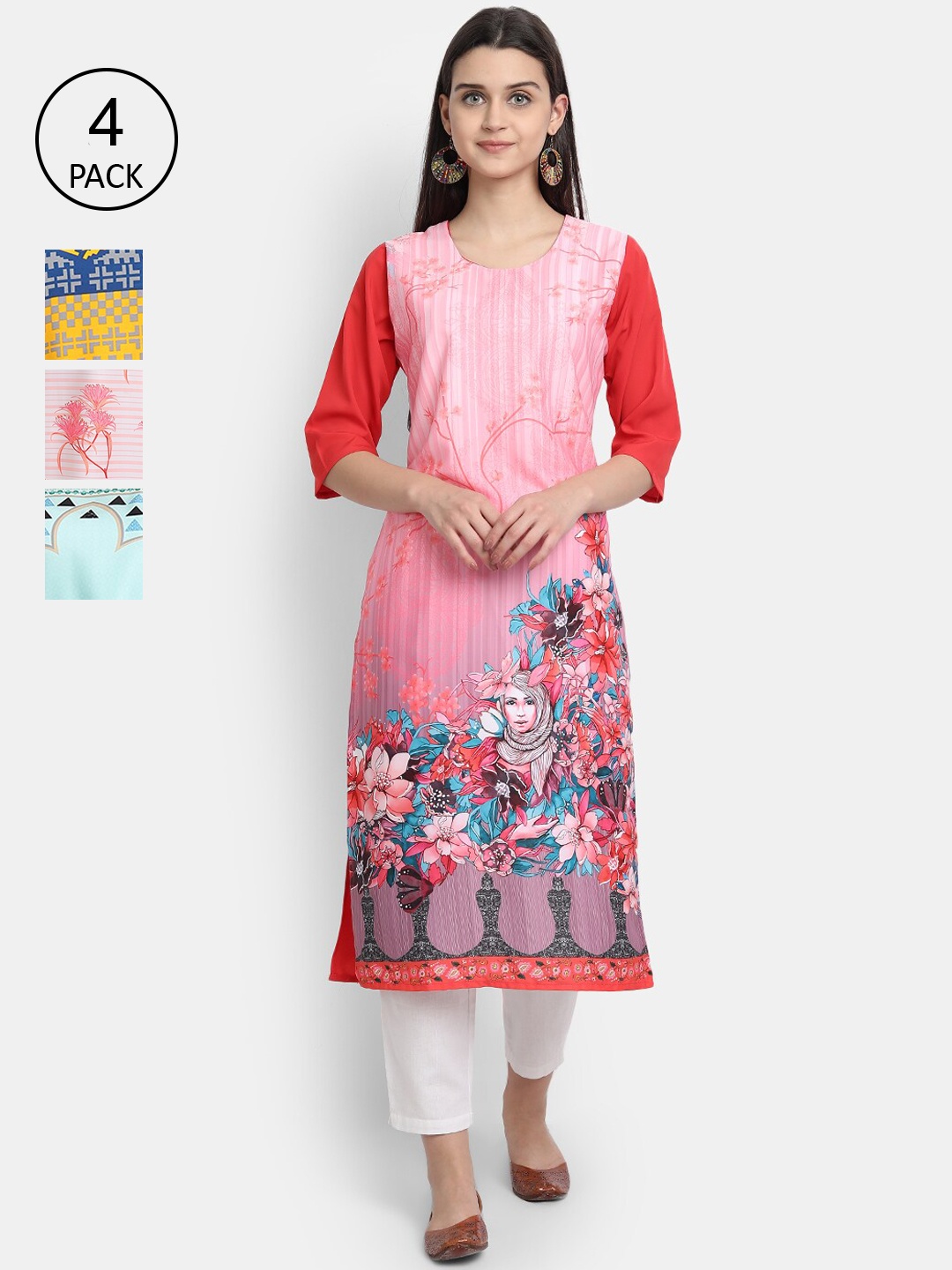 

Ethnic basket Pack of 4 Women Multicoloured Printed Crepe Kurta, Multi