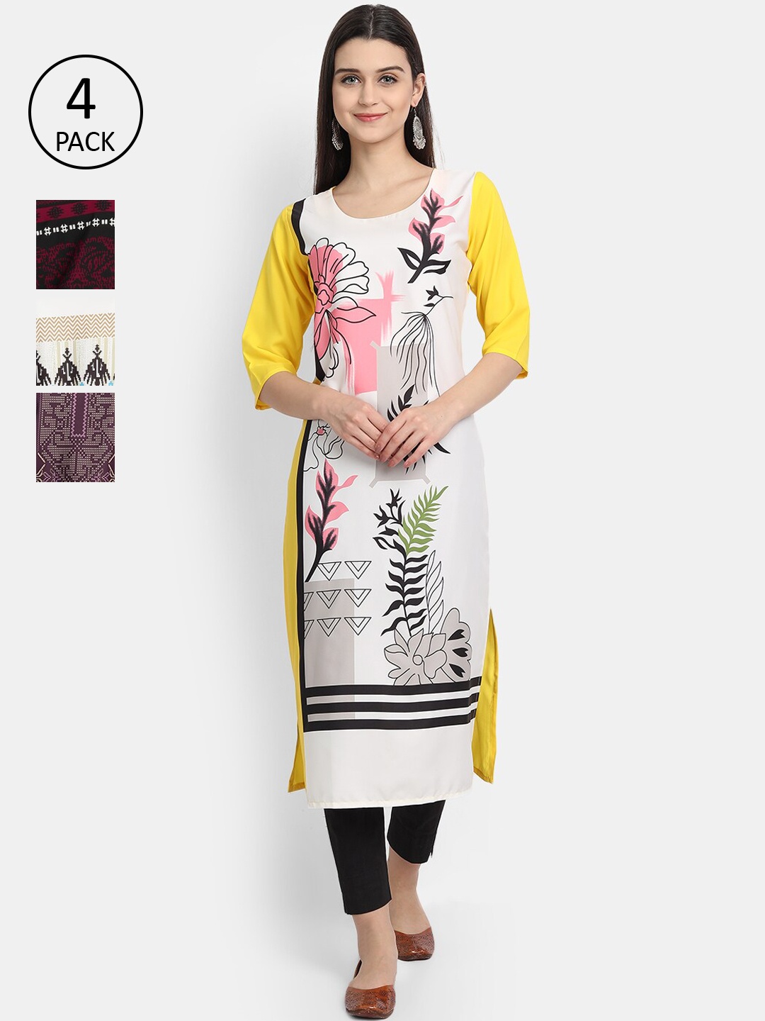 

Ethnic basket Women Set of 4 Multicoloured Printed Crepe Kurta, Multi