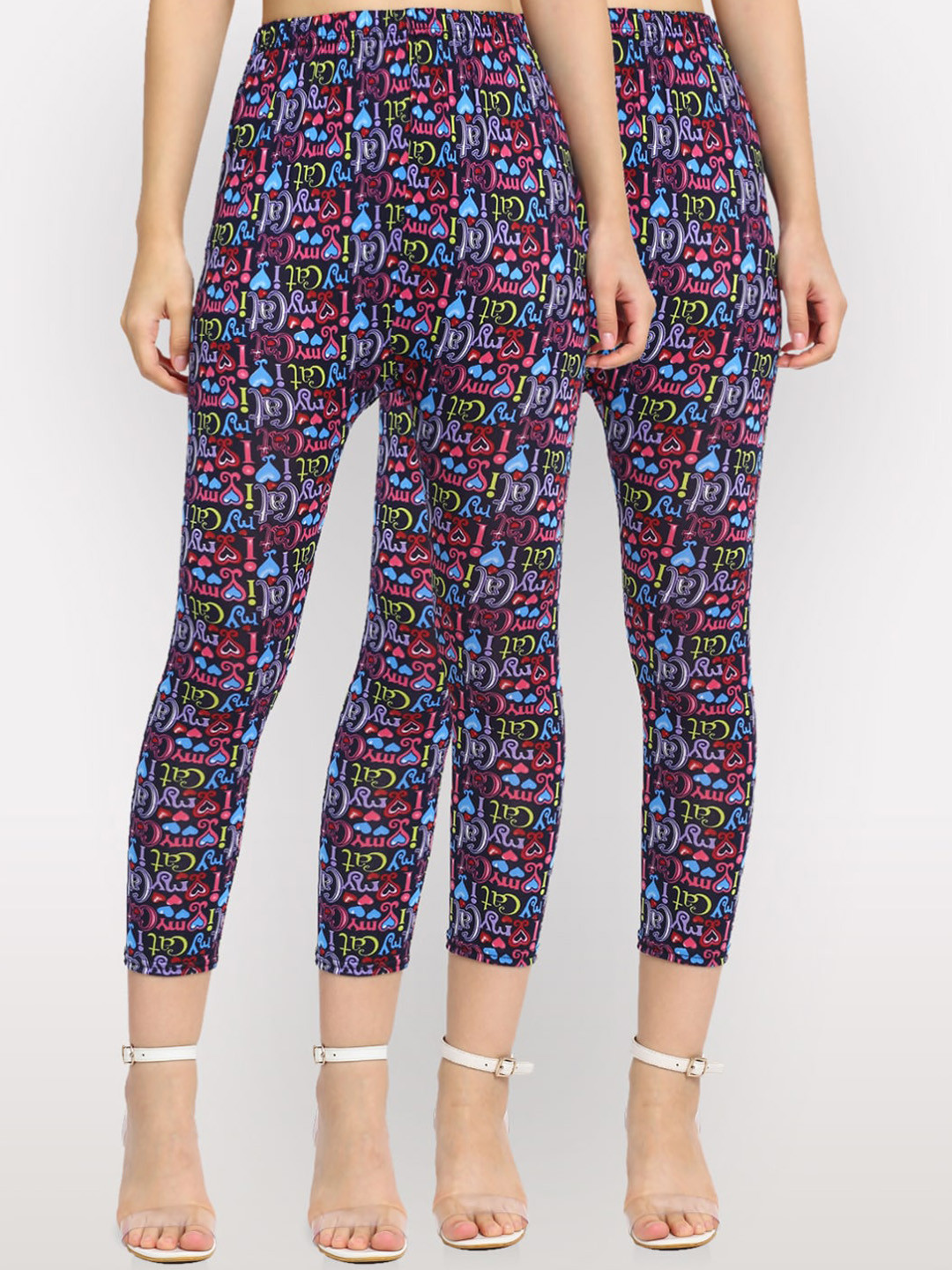 

NEUDIS Women Pack Of 2 Navy Blue & Pink Printed Skinny-Fit Ankle Length Crop Leggings