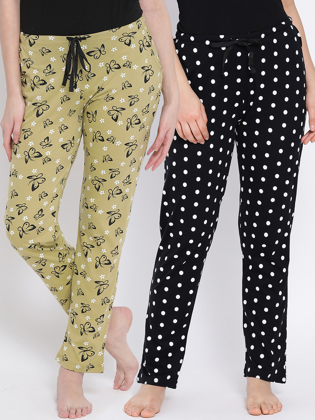 

Kanvin Women Pack Of 2 Printed Pure Cotton Lounge Pants, Black