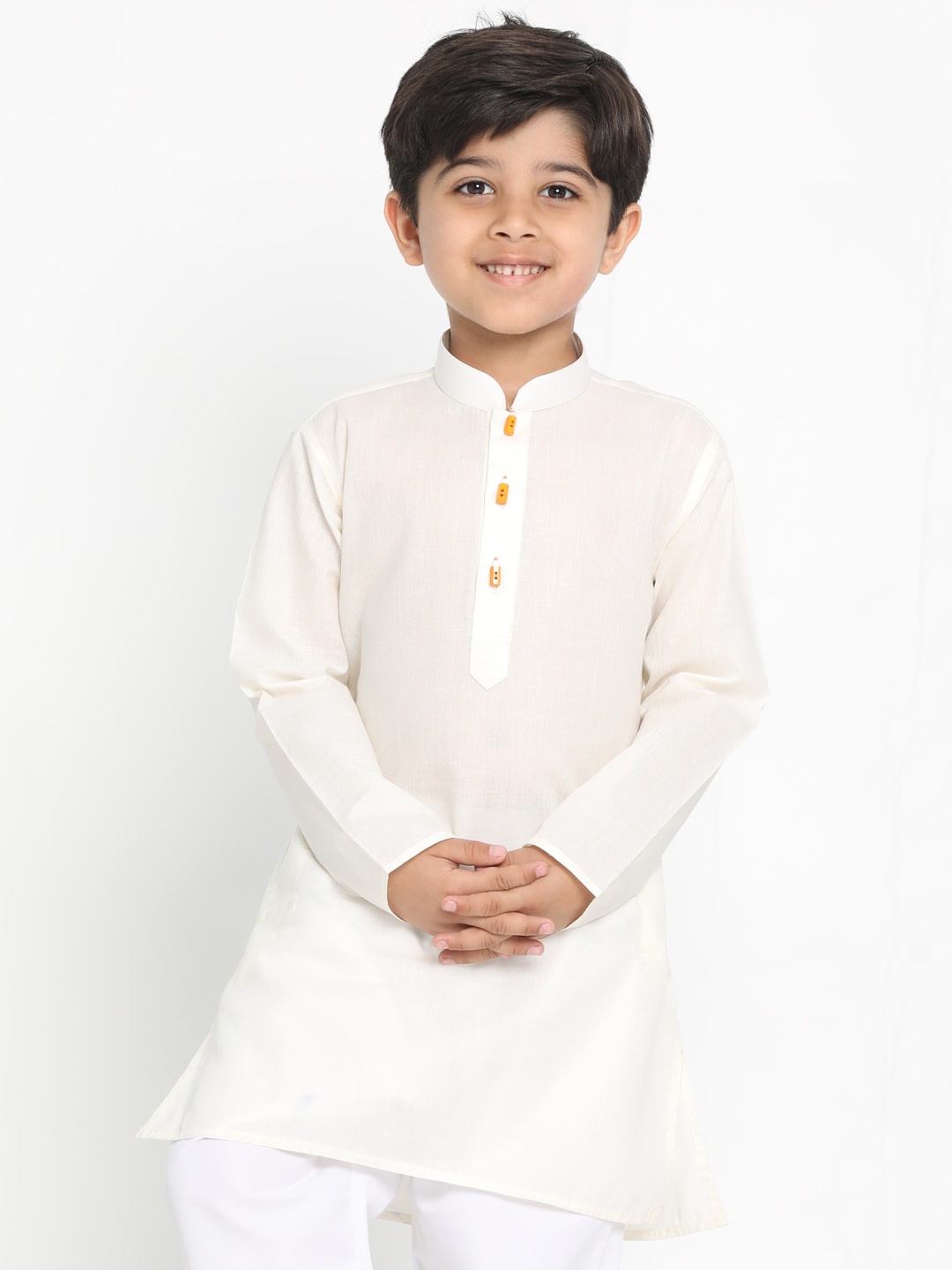 VASTRAMAY Boys Cream-Coloured Chikankari Kurta