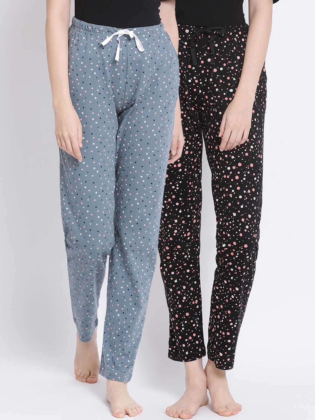 

Kanvin Women Pack Of 2 Printed Cotton Lounge Pants, Grey