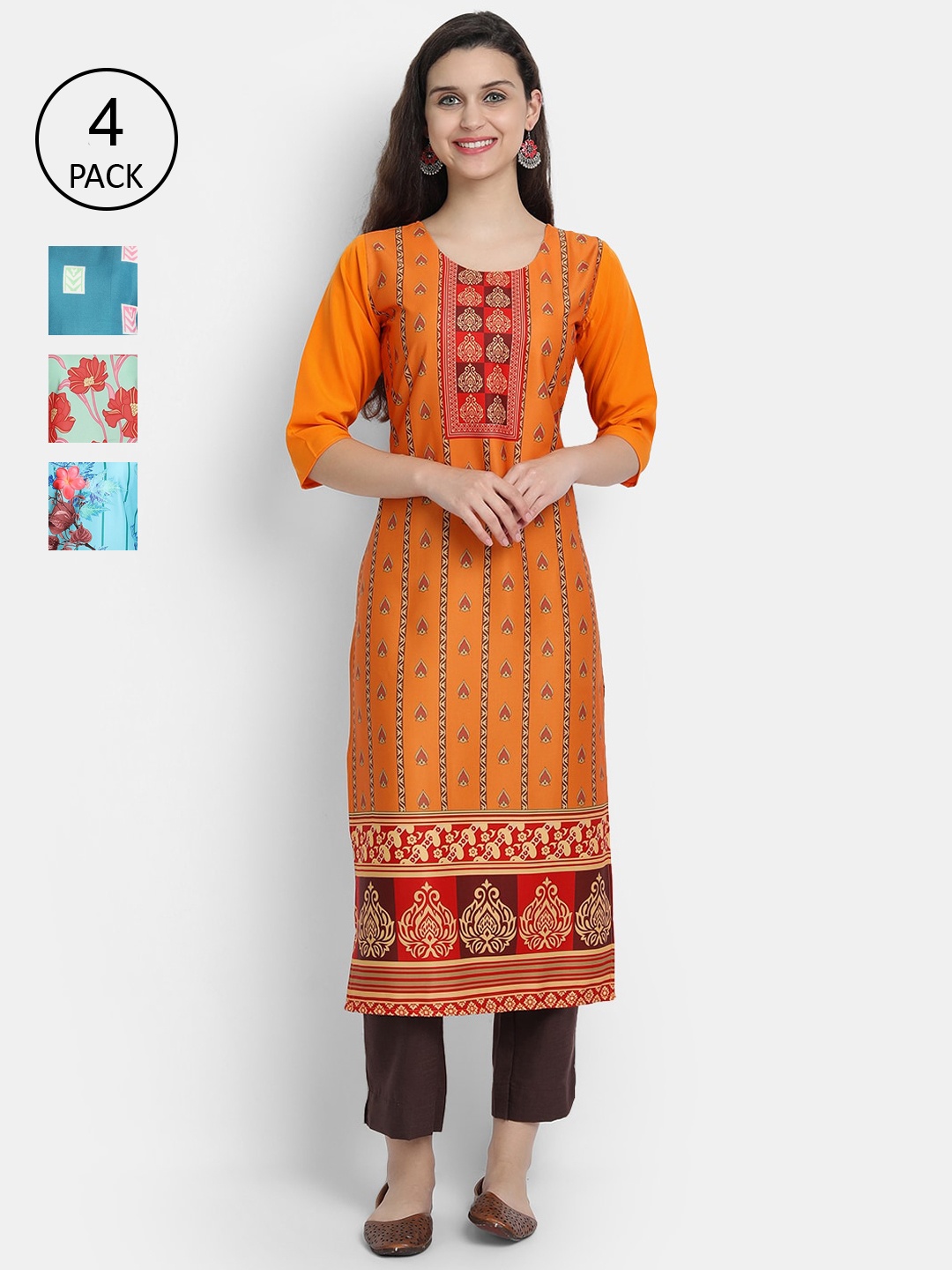 

Ethnic basket Women Set of 4 Multicoloured Geometric Printed Crepe Kurta, Multi