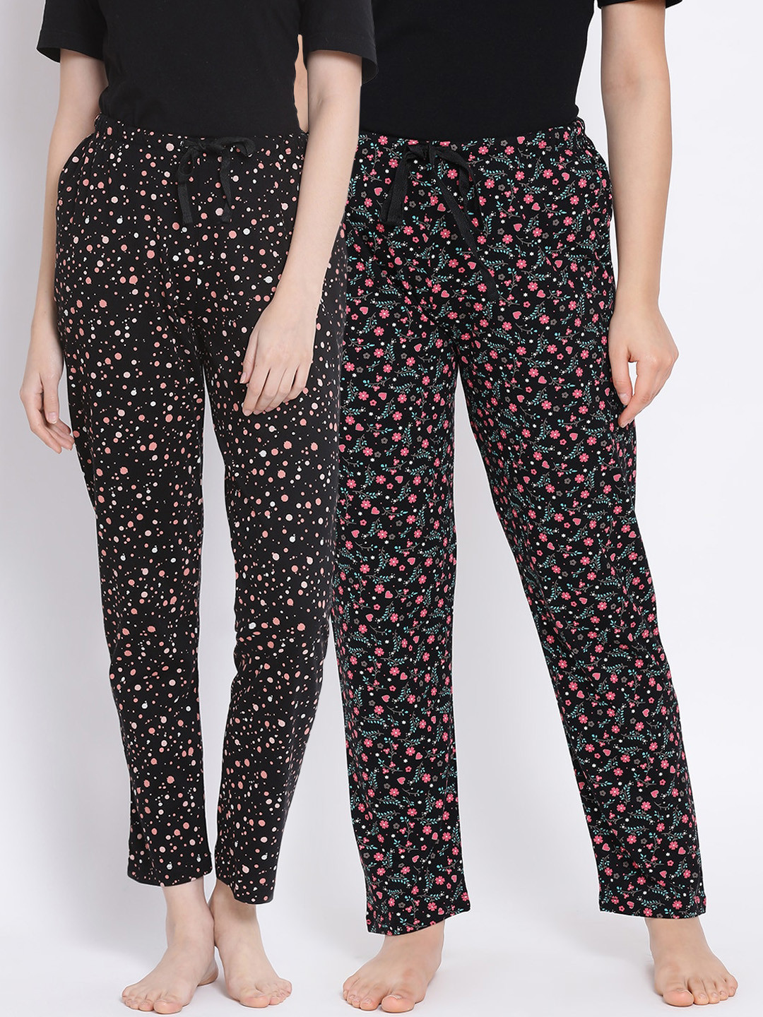 

Kanvin Women Pack Of 2 Printed Pure Cotton Lounge Pants, Black