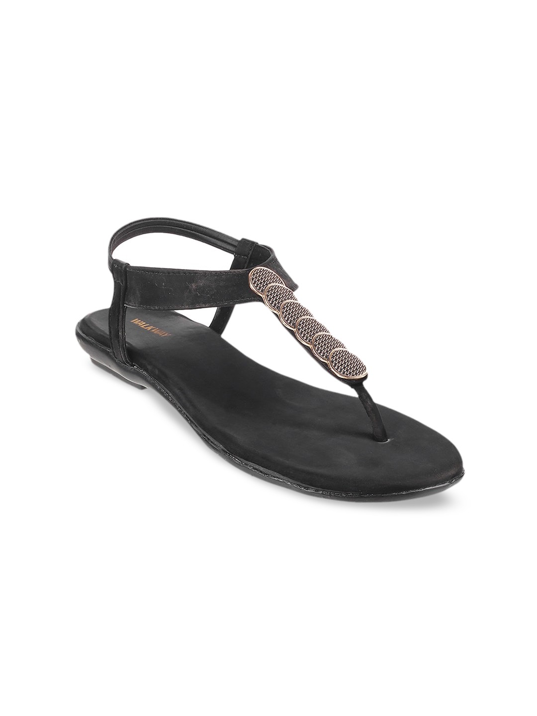 

WALKWAY by Metro Women Black Embellished T-Strap Flats