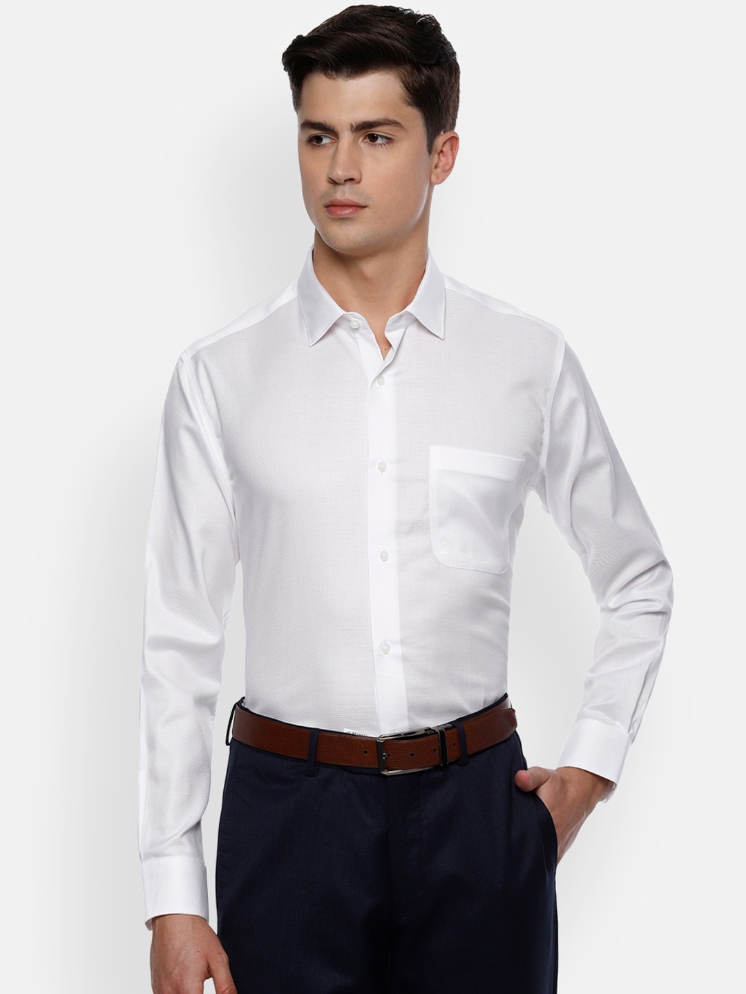 

Van Heusen Men White Regular Fit Self Design Cotton Formal Shirt
