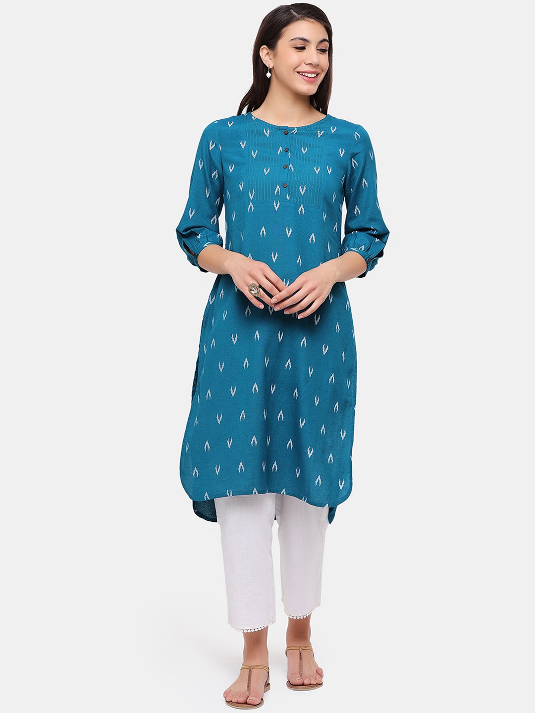 

IMARA Women Teal Blue Printed Kurta