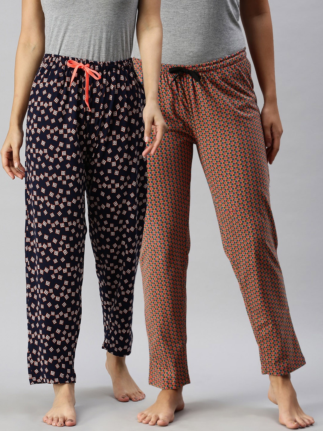 

Kryptic Pack of 2 Mustard & Navy Blue Printed Cotton Pyjamas
