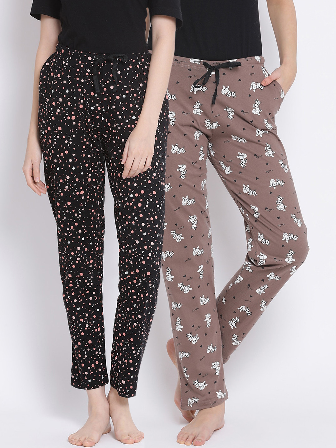 

Kanvin Women Pack Of 2 Printed Pure Cotton Lounge Pants, Taupe