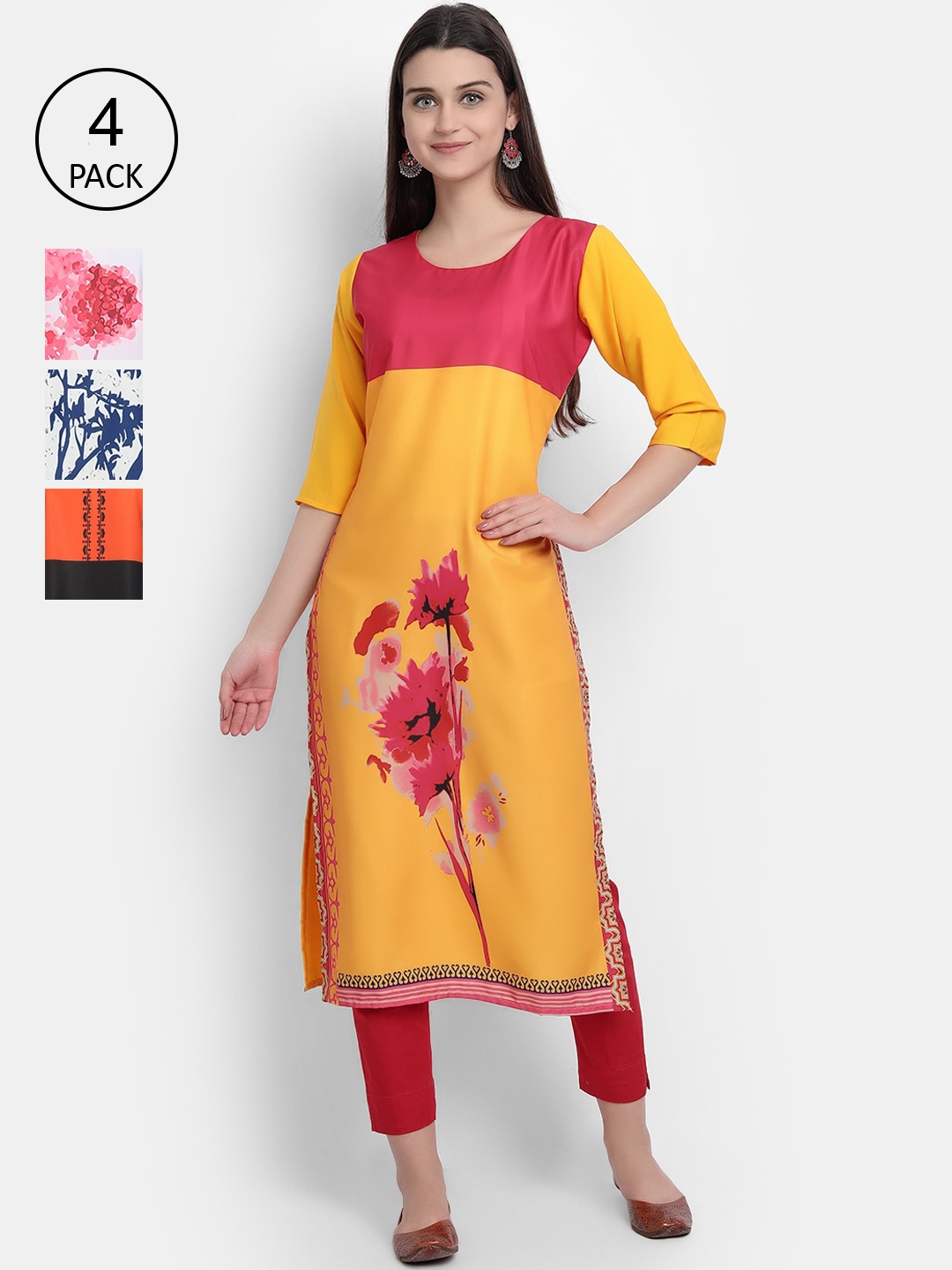 

Ethnic basket Women Pack Of 4 Printed Crepe Kurtas, Multi